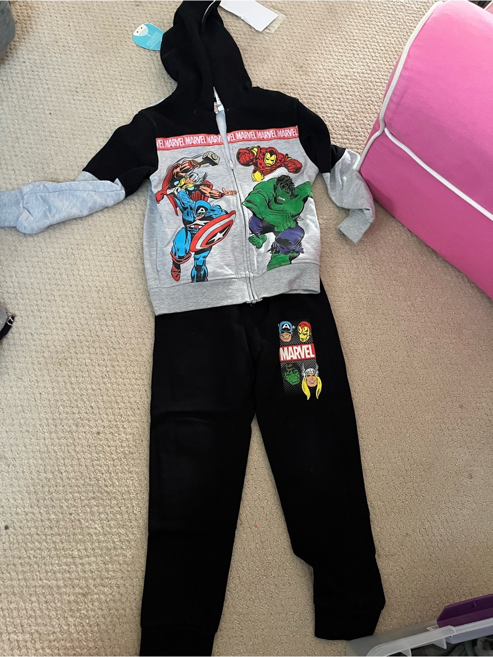 Marvel Kids Black and Gray Superhero Hoodie & Jogger Set